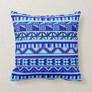 Blaues geometrisches abstraktes aztekisches kissen