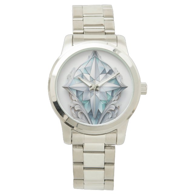Blaues geometrisches Dekorkreuz Armbanduhr (Vorderseite)