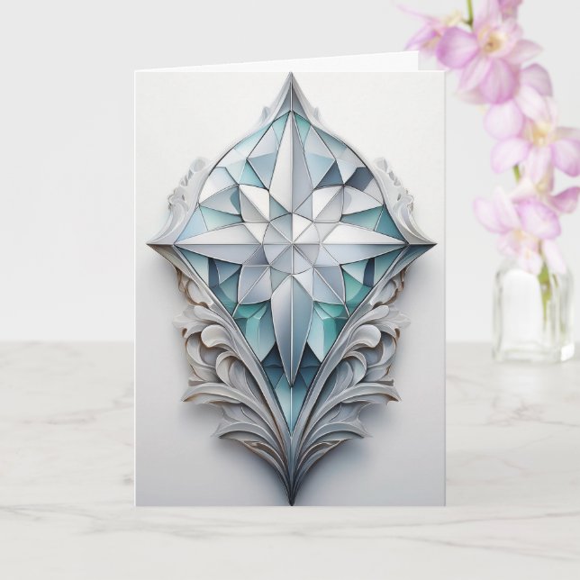 Blaues geometrisches Dekorkreuz Karte (Orchidee)