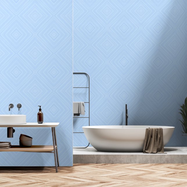 Blaues geometrisches Diamantmuster Tapete (Badezimmer)