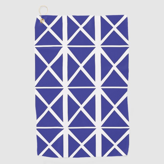 Blaues geometrisches Dreieck-Muster Golfhandtuch (Vorderseite)