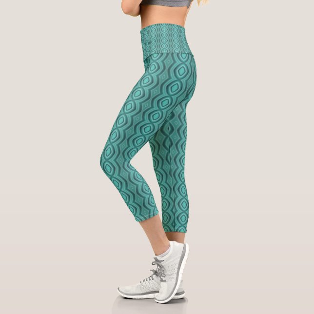 Blaues geometrisches Druckmuster Capri Leggings (Links)