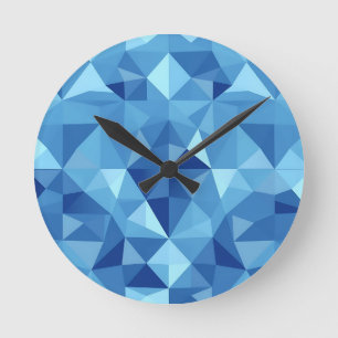Blaues geometrisches Mosaikfliesenmuster Runde Wanduhr
