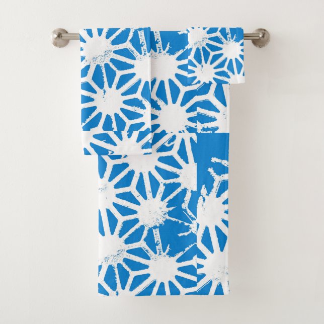 Blaues geometrisches Muster Badhandtuch Set (Insitu)