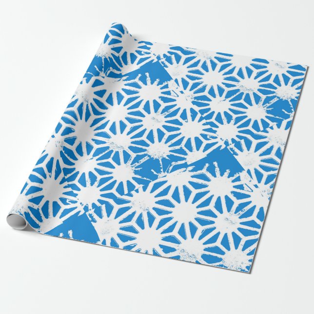 Blaues geometrisches Muster Geschenkpapier (Ungerollt)