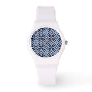Blaues geometrisches Muster im Retro-Stil Armbanduhr