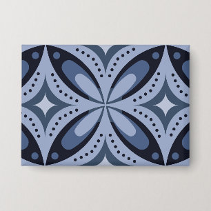 Blaues geometrisches Muster im Retro-Stil Button