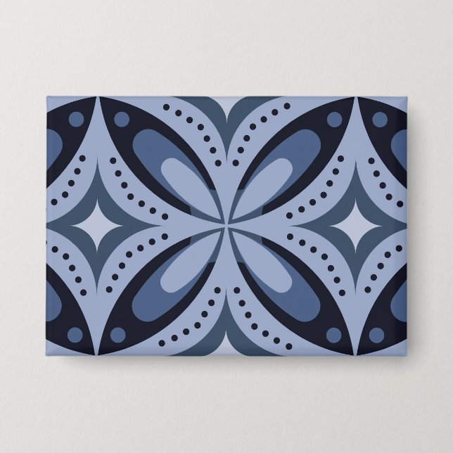 Blaues geometrisches Muster im Retro-Stil Button (Vorderseite)