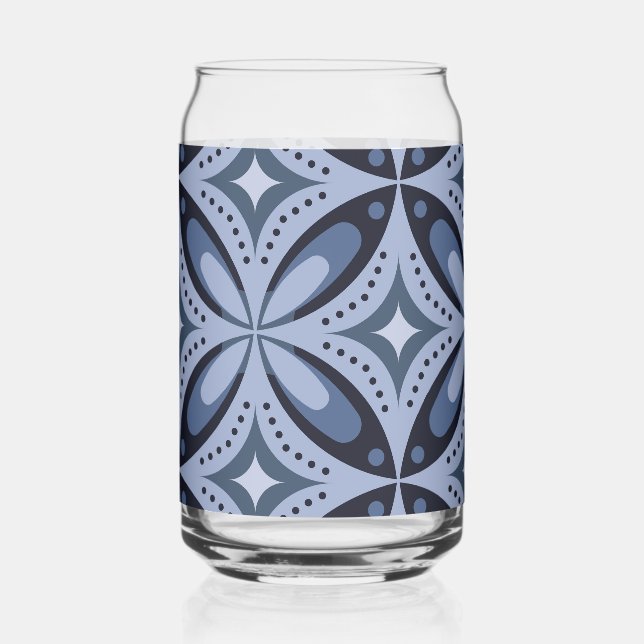 Blaues geometrisches Muster im Retro-Stil Dosenglas (Vorderseite)