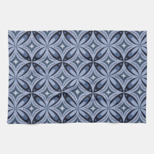 Blaues geometrisches Muster im Retro-Stil Geschirrtuch