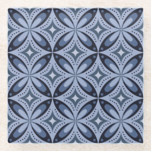 Blaues geometrisches Muster im Retro-Stil Glasuntersetzer