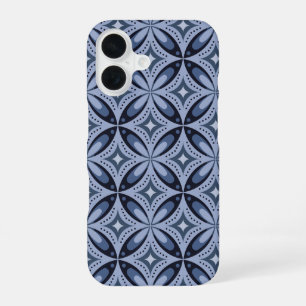 Blaues geometrisches Muster im Retro-Stil iPhone 16 Hülle