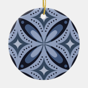 Blaues geometrisches Muster im Retro-Stil Keramik Ornament