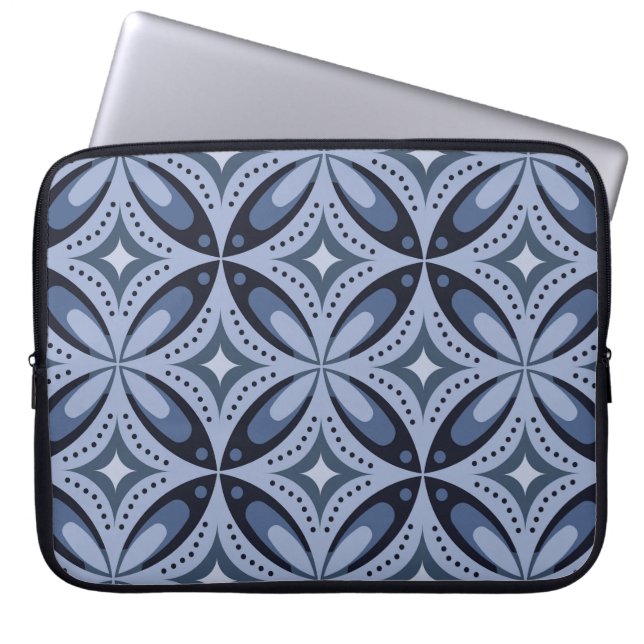 Blaues geometrisches Muster im Retro-Stil Laptopschutzhülle (Vorderseite)
