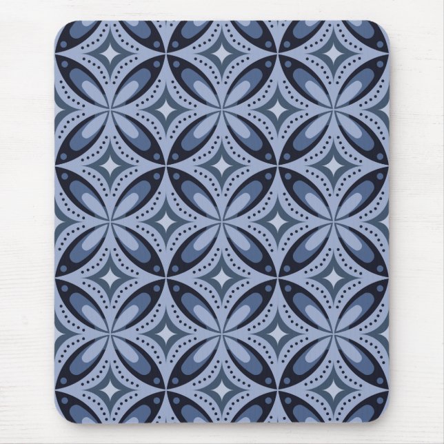 Blaues geometrisches Muster im Retro-Stil Mousepad (Vorne)