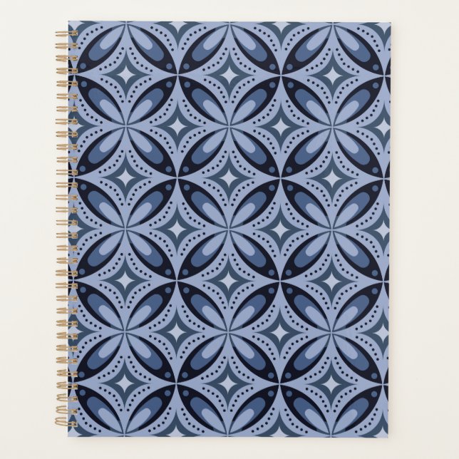 Blaues geometrisches Muster im Retro-Stil Planer (Vorderseite)