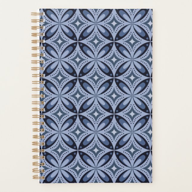 Blaues geometrisches Muster im Retro-Stil Planer (Vorderseite)