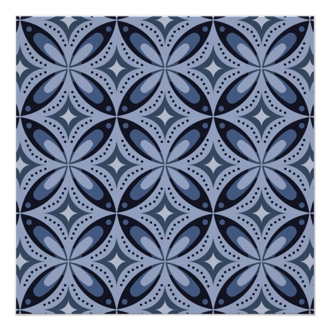 Blaues geometrisches Muster im Retro-Stil Poster (Vorderseite)