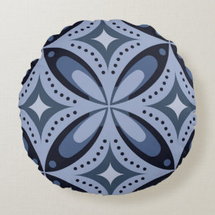Blaues geometrisches Muster im Retro-Stil Rundes Kissen