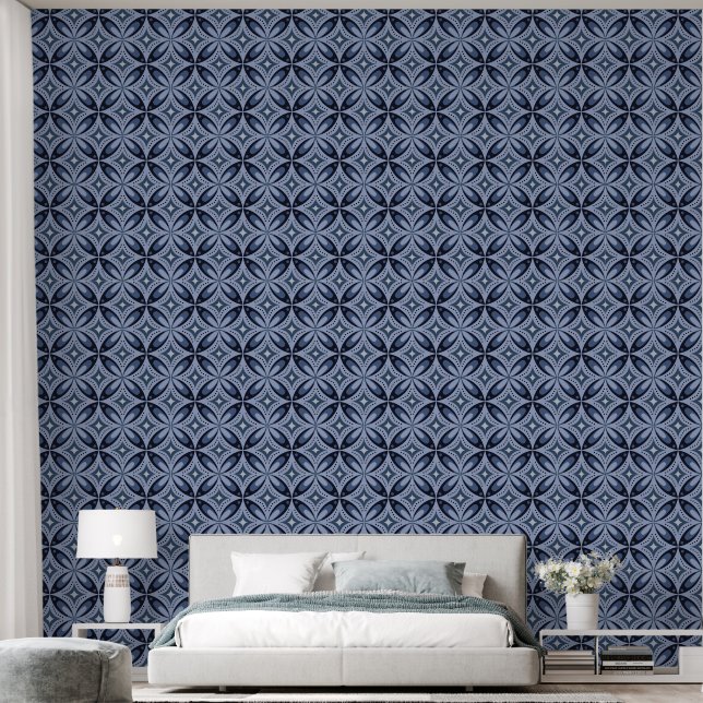 Blaues geometrisches Muster im Retro-Stil Tapete (Schlafzimmer)