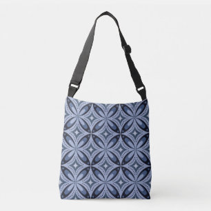 Blaues geometrisches Muster im Retro-Stil Tragetaschen Mit Langen Trägern