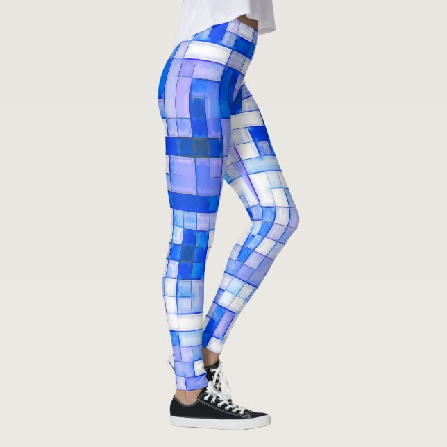 Blaues geometrisches Muster Leggings (Rechts)