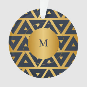 Blaues geometrisches Muster Personalisiert Ornament