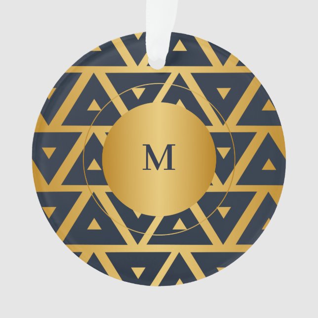 Blaues geometrisches Muster Personalisiert Ornament (Vorderseite)