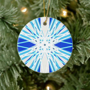 Blaues geometrisches Schneeflockenbaum Keramik Ornament