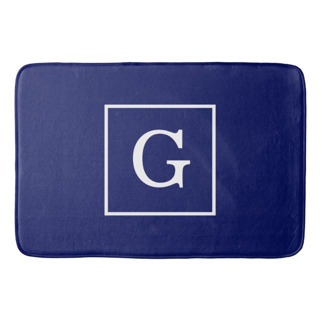 Blaues Gerahmtes Anfangsmonogramm Badematte (Vorderseite)