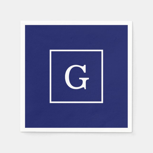 Blaues Gerahmtes Anfangsmonogramm Serviette (Vorderseite)