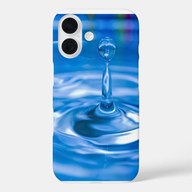 blaues geripptes Wasser mit Tröpfchen iPhone 16 Hülle (Rückseite)