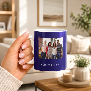 Blaues Geschäft-Logo rechteckiges Foto Kaffeetasse