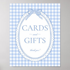 Blaues Gingham Coquette Bogen Karte & Geschenke Sc Poster