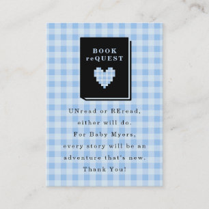 Blaues Gingham-Herz-Buch-Anfrage Begleitkarte