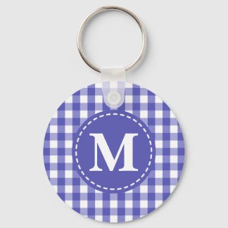 Blaues Gingham-Karo-Muster Schlüsselanhänger