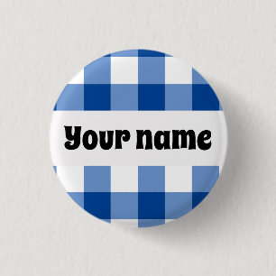 Blaues Gingham-Muster Button