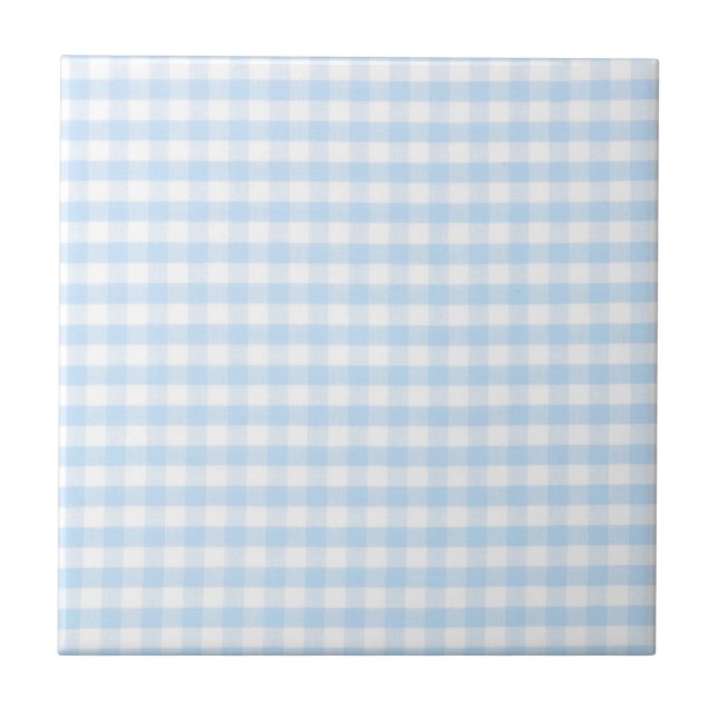 Blaues Gingham-Muster Fliese (Vorderseite)