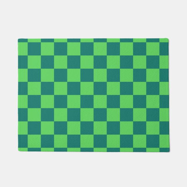Blaues Gingham-Muster Fußmatte (Vorderseite)