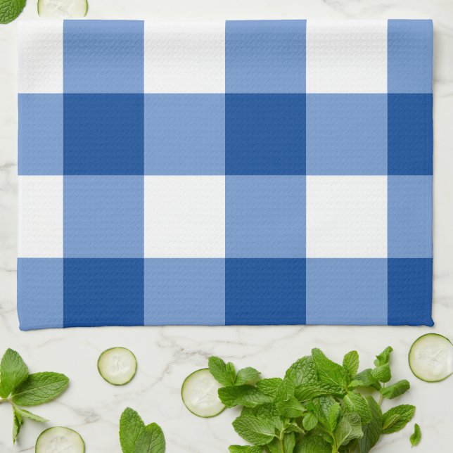 Blaues Gingham-Muster Geschirrtuch (Gefaltet)