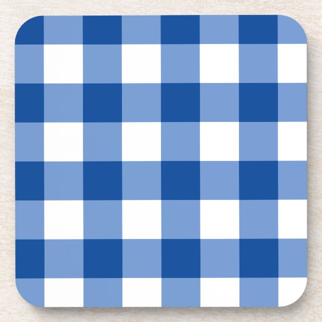 Blaues Gingham-Muster Getränkeuntersetzer (Vorderseite)