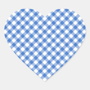 Blaues Gingham-Muster Herz-Aufkleber