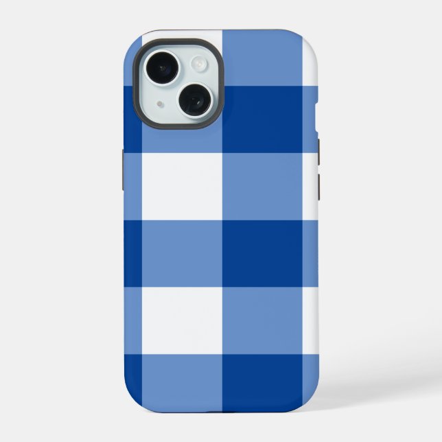 Blaues Gingham-Muster iPhone 15 Hülle (Rückseite)
