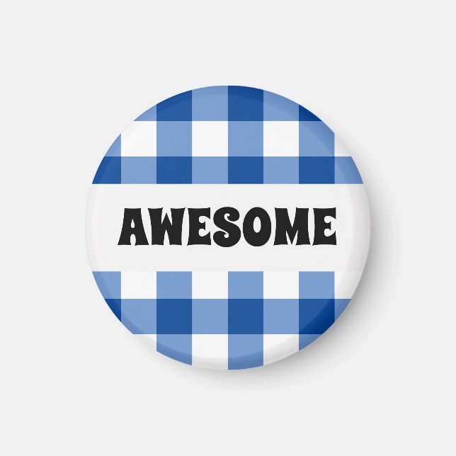 Blaues Gingham-Muster Magnet (Vorne)