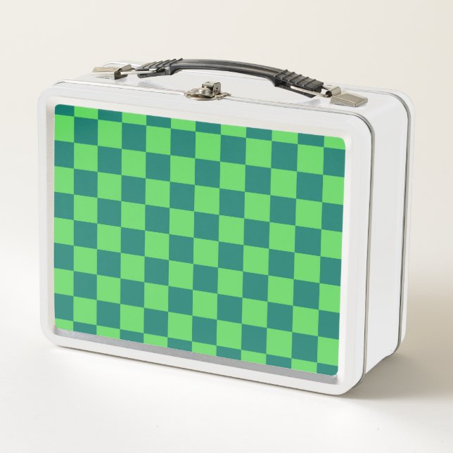 Blaues Gingham-Muster Metall Brotdose (Vorderseite)