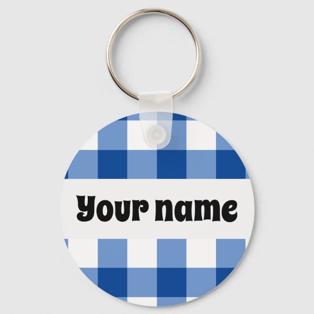 Blaues Gingham-Muster Schlüsselanhänger (Vorderseite)