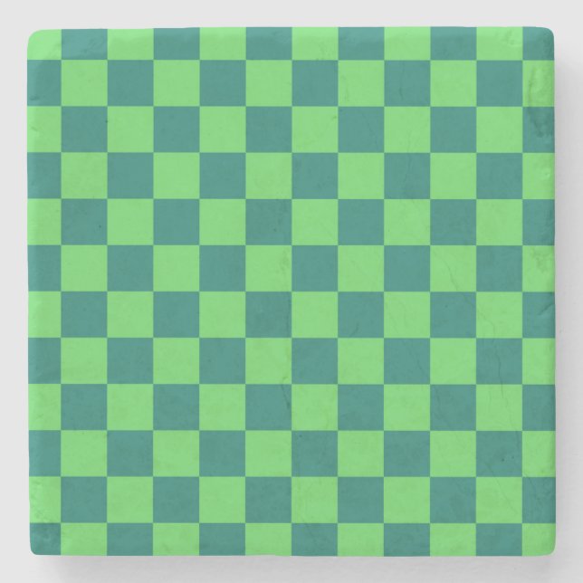 Blaues Gingham-Muster Steinuntersetzer (Vorderseite)