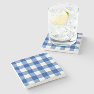 Blaues Gingham-Muster Steinuntersetzer
