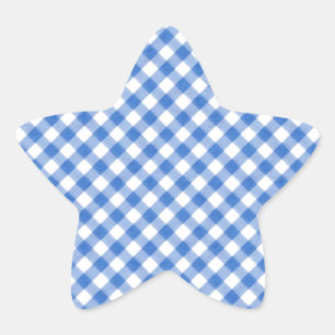 Blaues Gingham-Muster Stern-Aufkleber
