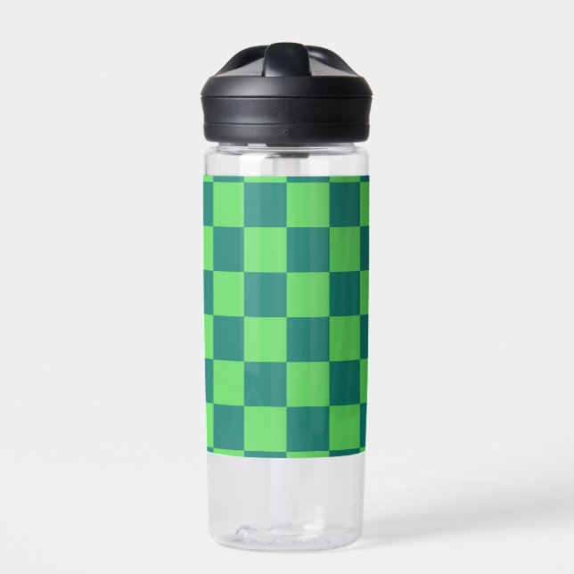 Blaues Gingham-Muster Trinkflasche (Vorderseite)